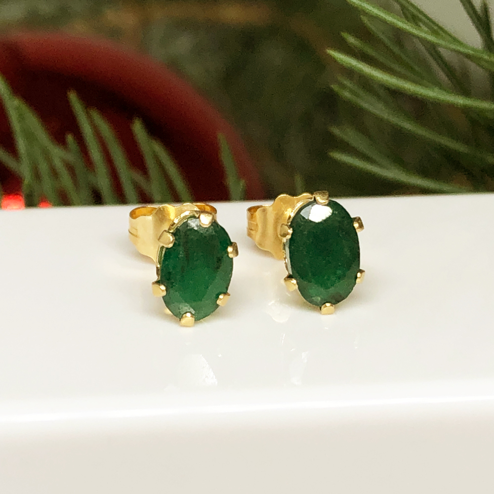 Emerald Oval Stud Earrings 14k Eniko Kallay Fine Jewellery